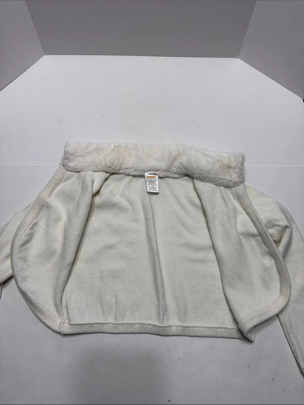 Gymboree Cream Faux Fur Collar Cropped Cardigan Jacket